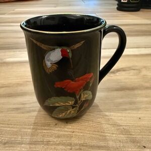 Otagiri Japan Hummingbird Hibiscus Coffee Mug Black Gold Trim Gibson Design